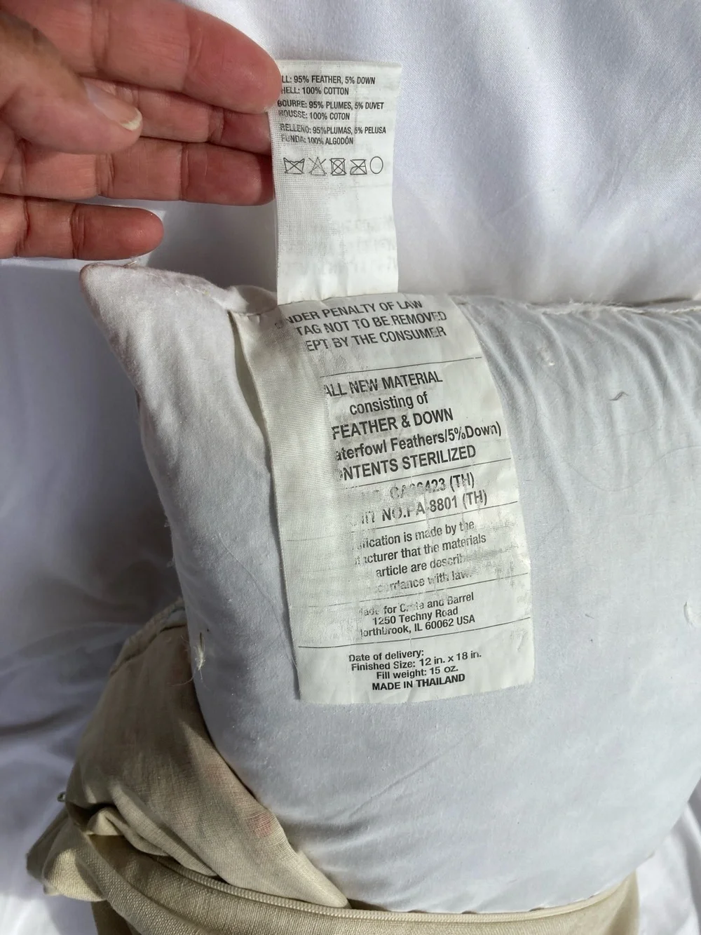 CRATE and  BARREL Embroidered Lumbar Pillow  Boho Linen Cotton 17 x 11 inches